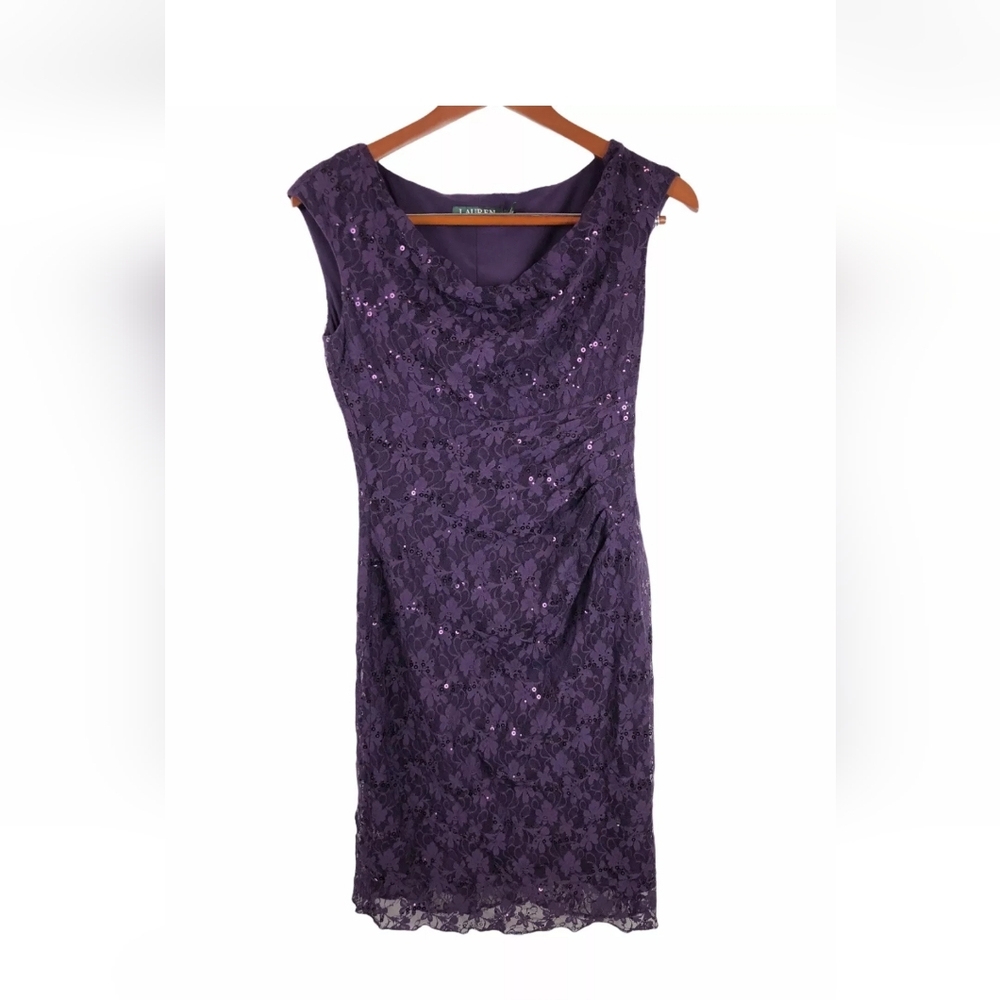 NWT Ralph Lauren Purple Sequins Lace Dress Size 6